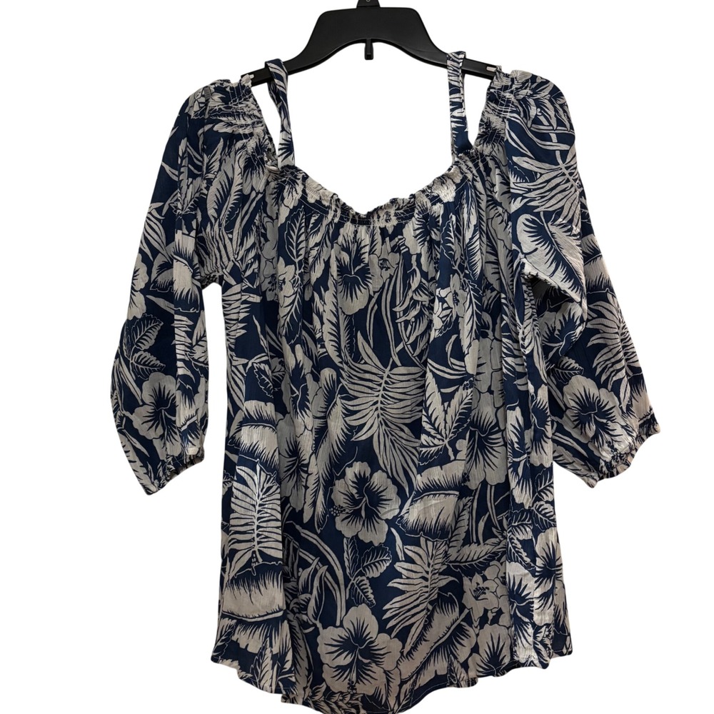 CHAPS‎ Women's Shirt Sz XL NWT Sun Cafe Blue White Off Schoulder